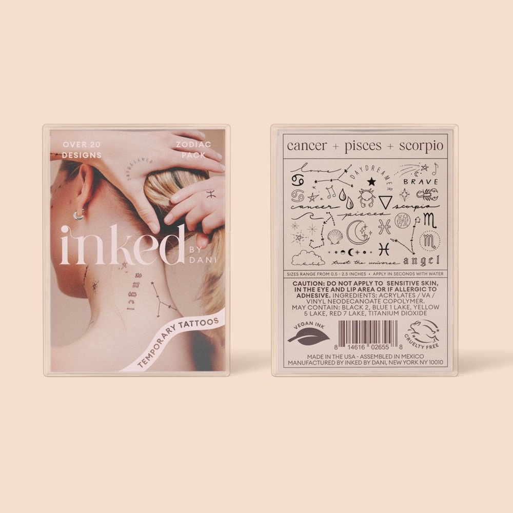 Inked by Dani Temporary Tattoos - Zodiac Pack: Cancer + Scorpio + Pisces NWT